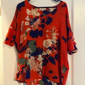 Umgee Red and Blue Floral Blouse